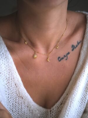collier lune et soleil en acier inoxydable