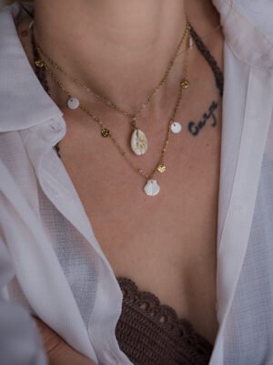 collier acier inoxydable & nacre blanche